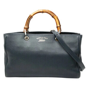 Gucci Bamboo 2way Shoulder Bag Blue Leather